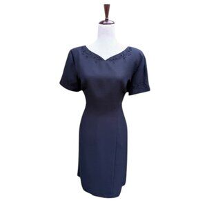 Jessica Howard Womens Black Midi Dress Short Sleeve Embroidered Lace Back 12 EUC